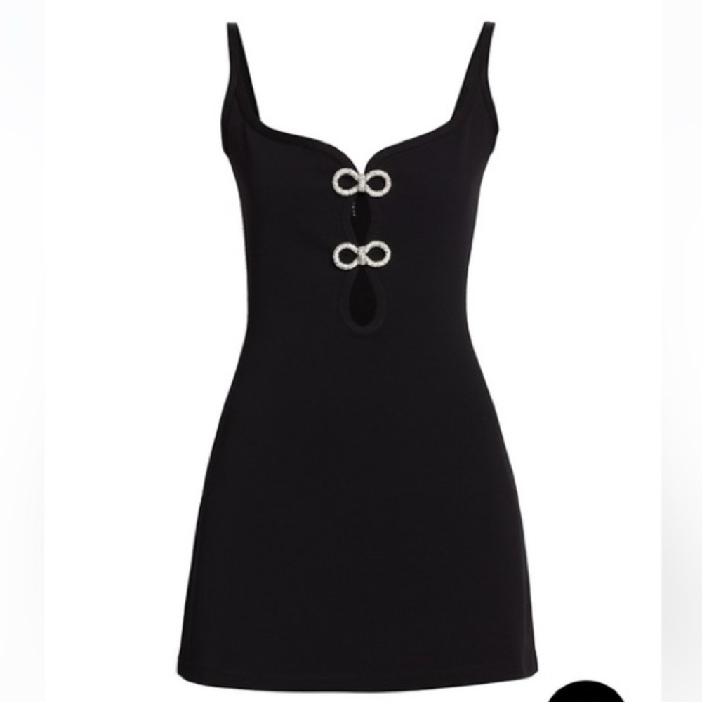 MACH & MACH Crystal Bow Ribbed Black Mini Dress - Picture 2 of 16